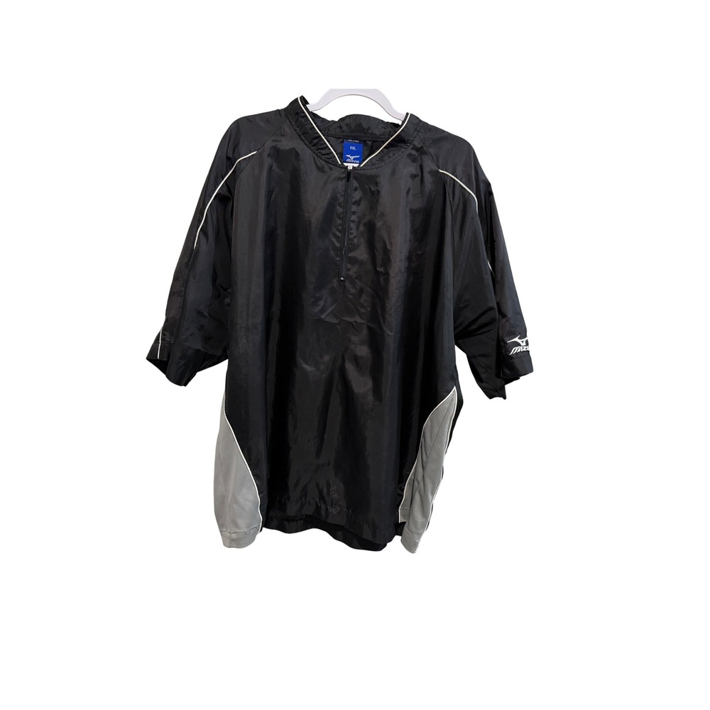Mizuno Mens XXL Black Grey Quarter Zip Short Sleeve Windbreaker Pullover